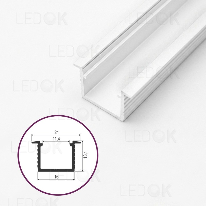 2m Baltas įmontuojamas aliuminis profilis LED juostoms 12x16mm