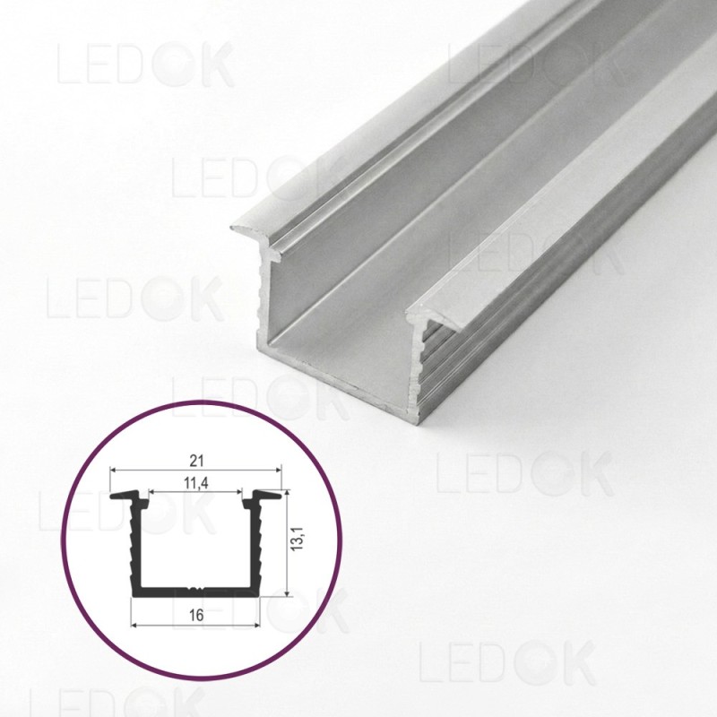 3m Pikas įmontuojamas aliuminis profilis LED juostoms 12x16mm (Anoduotas)