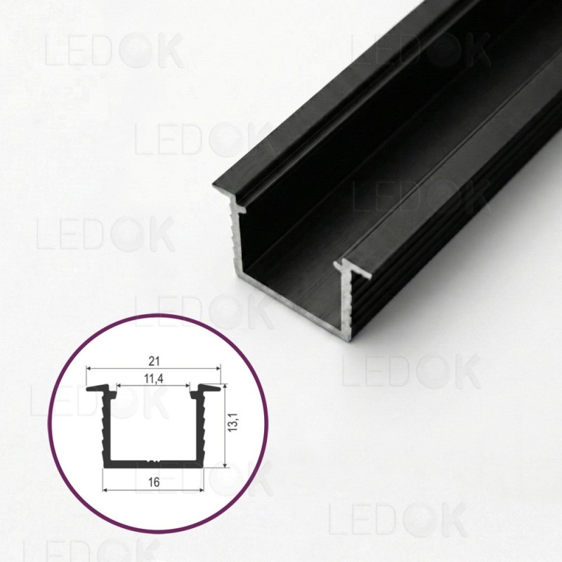 3m Juodas įmontuojamas aliuminis profilis LED juostoms 12x16mm