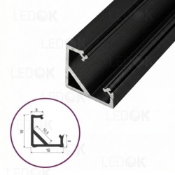 2m Juodas kampinis aliuminis profilis LED juostoms 16x16mm 45° 2 metrai