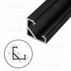 2m Juodas kampinis aliuminis profilis LED juostoms 16x16mm 45° 2 metrai