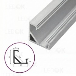 3m Pilkas kampinis aliuminis profilis LED juostoms 16x16mm 45° (Anoduotas)