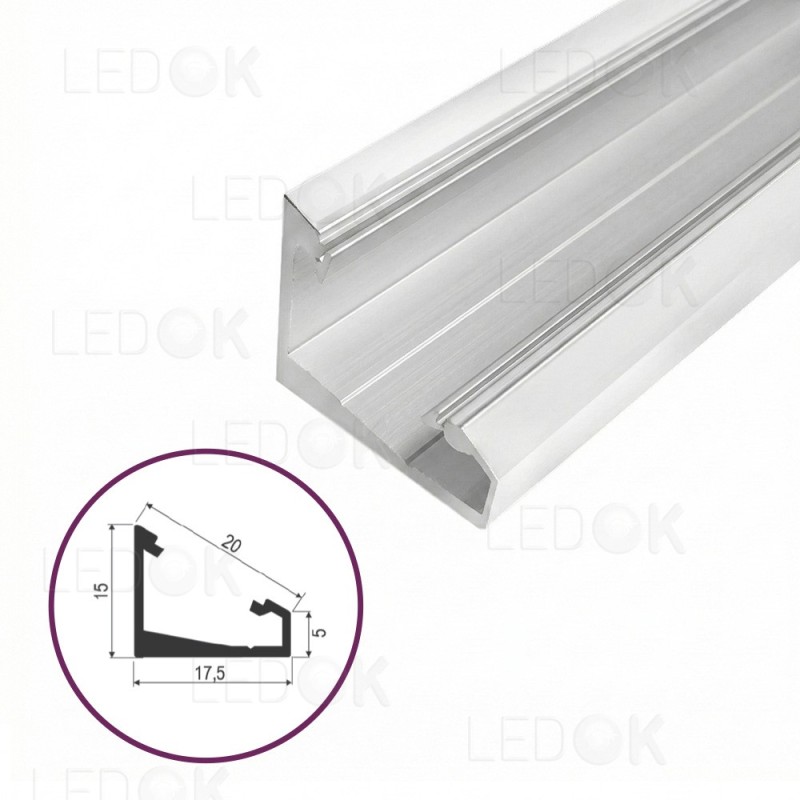 3m Baltas kampinis aliuminis profilis LED juostoms 15x17.5mm 30/60°