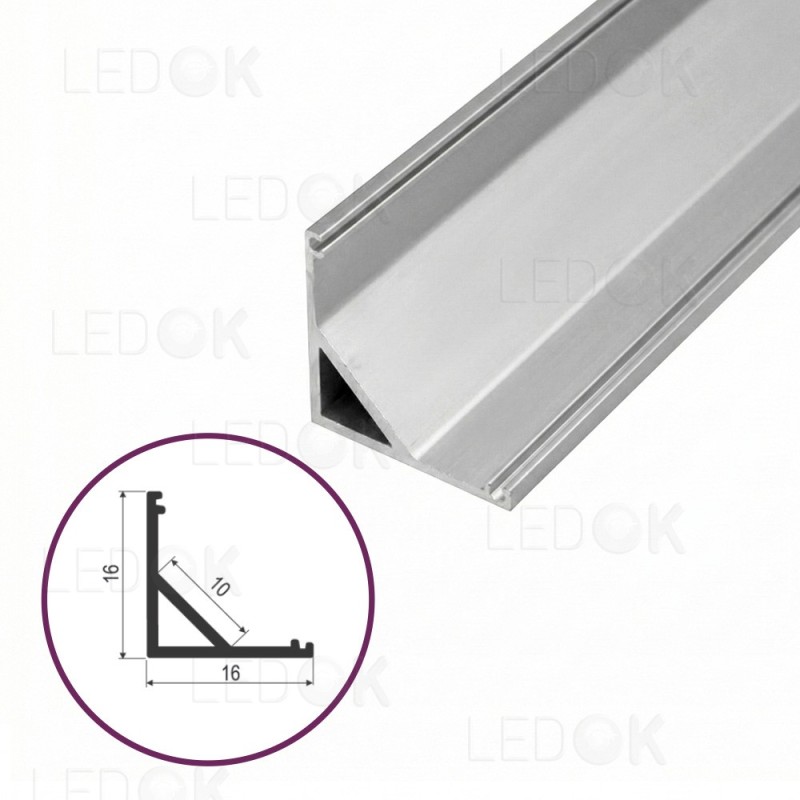 2m Pilkas kampinis aliuminis profilis LED juostoms 16x16mm 45° (Anoduotas)