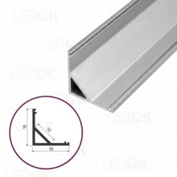 3m Pilkas kampinis aliuminis profilis LED juostoms 16x16mm 45° (Anoduotas)