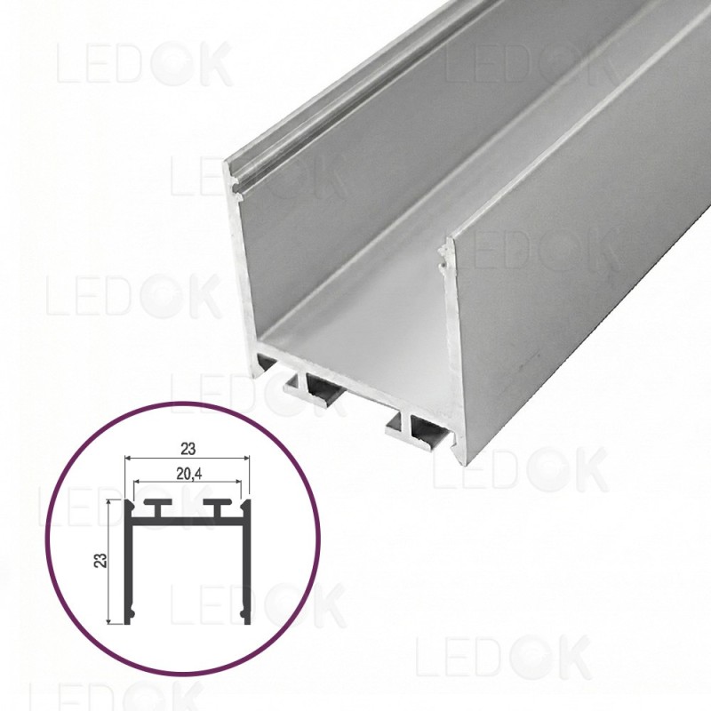 2m Pilkas paviršinis aliuminis profilis LED juostoms 23x23mm (Anoduotas)