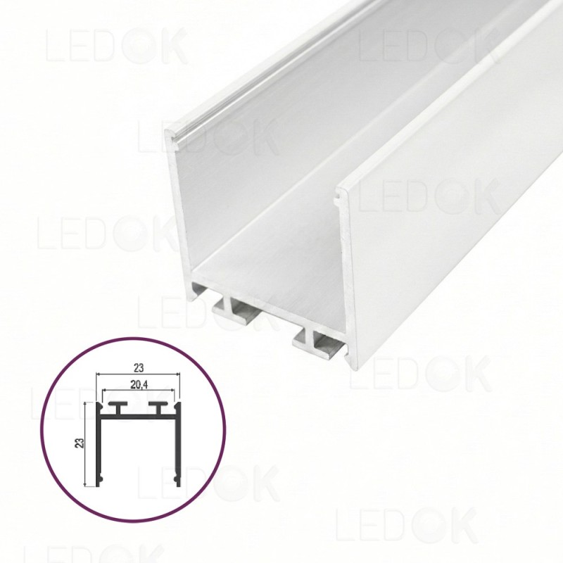 3m Baltas paviršinis aliuminis profilis LED juostoms 23x23mm