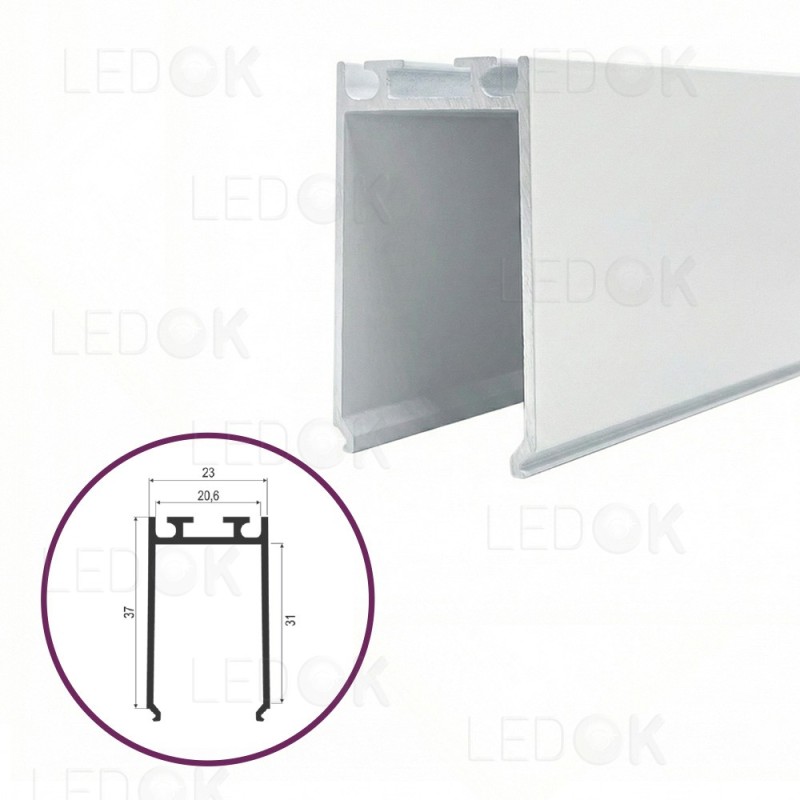 3m Baltas paviršinis aliuminis profilis maitinimo šaltiniui 23x40mm