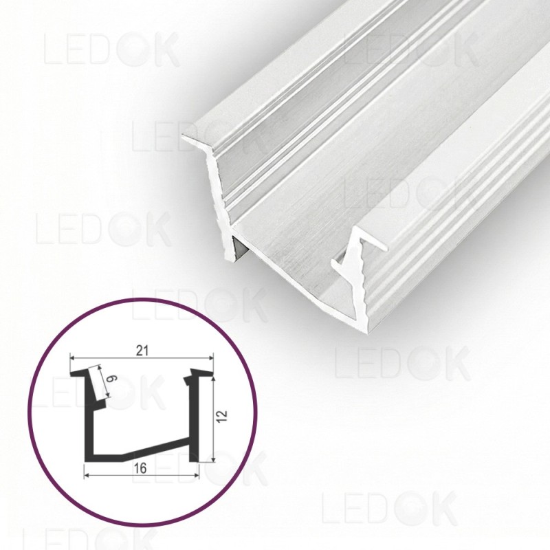 2m Baltas įmontuojamas aliuminis profilis LED juostoms su kampu 12x16mm
