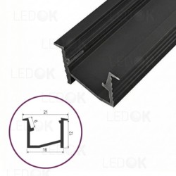 3m Juodas įmontuojamas aliuminis profilis LED juostoms su kampu 12x16mm