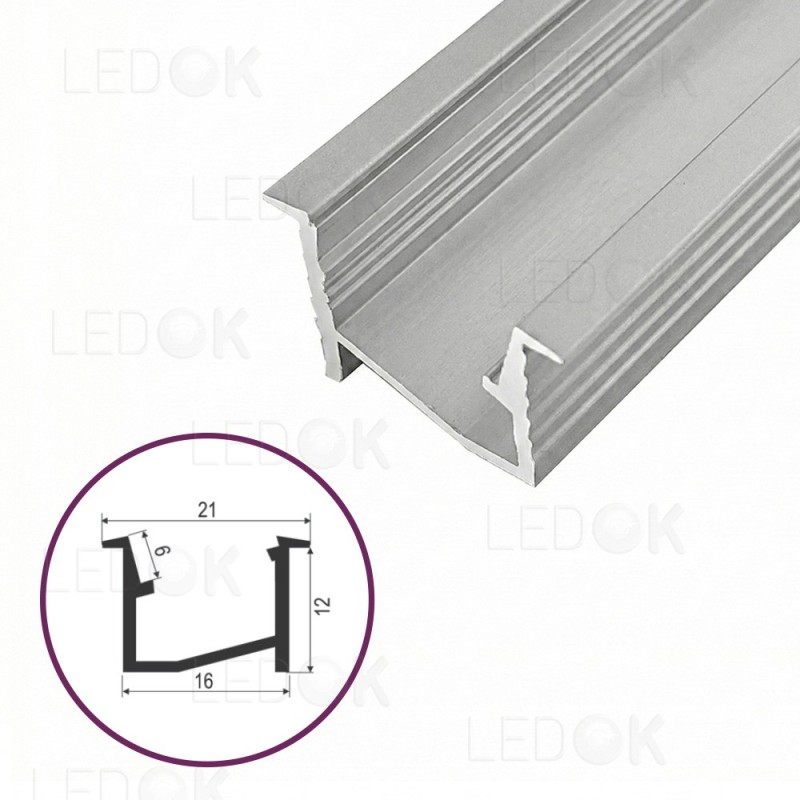 3m Pilkas įmontuojamas aliuminis profilis LED juostoms su kampu 12x16mm (Anoduotas)