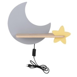 MOON Sieninis šviestuvas 5W LED IQ KIDS su laidu. su jungikliu + kištuku Pilka+Aukso