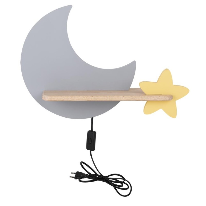 MOON Sieninis šviestuvas 5W LED IQ KIDS su laidu. su jungikliu + kištuku Pilka+Aukso