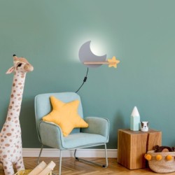 MOON Sieninis šviestuvas 5W LED IQ KIDS su laidu. su jungikliu + kištuku Pilka+Aukso