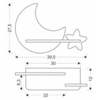 MOON Sieninis šviestuvas 5W LED IQ KIDS su laidu. su jungikliu + kištuku Pilka+Aukso