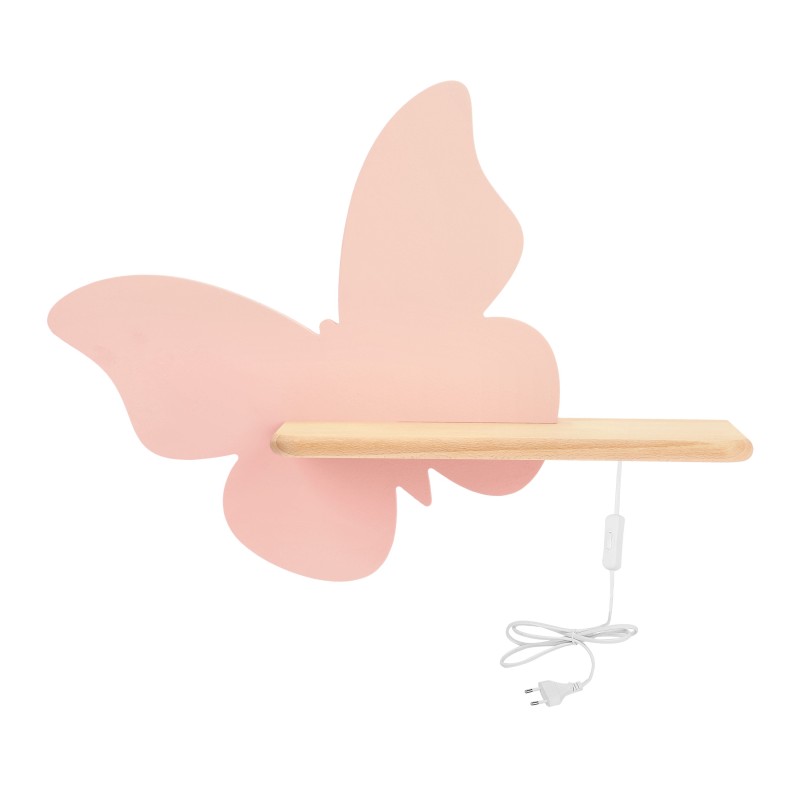 BUTTERFLY Sieninis šviestuvas 5W LED 4000K IQ KIDS su laidu. su jungikliu + kištuku PINK