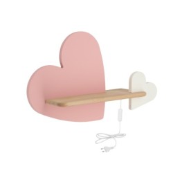 HEART Sieninis šviestuvas 5W LED IQ KIDS su laidu. su jungikliu + kištuku PINK+Balta