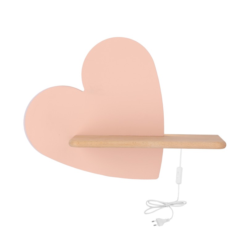 HEART Sieninis šviestuvas 5W LED IQ KIDS su laidu. su jungikliu + kištuku PINK
