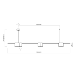 Pakabinamas šviestuvas (pailgas) GENESIS Juoda Auksas 7xGU10