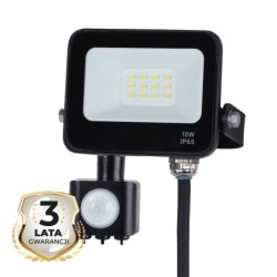 LED prožektorius 10W 4000K IP65 su judesio davikliu Juodas