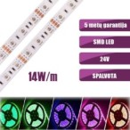 SMD Spalvota RGB 14.4W/m 24V nehermetiška LED juosta 60LED/m IP20 120°