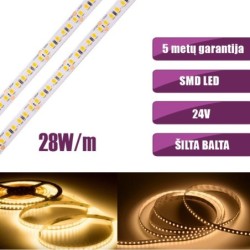 SMD Neutrali balta 4000K 28W/m 24V nehermetiška LED juosta 168LED/m IP20 120°