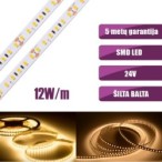 SMD Šilta balta 3000K 12W/m 24V nehermetiška LED juosta 120LED/m IP20 120°