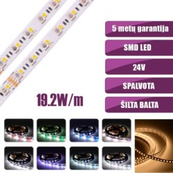 SMD Spalvota + šilta balta RGB+3000K 19.2W/m 24V nehermetiška LED juosta 60LED/m IP20 120°