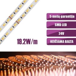SMD CCT keičiama 2700-6500K 19.2W/m 24V nehermetiška LED juosta 168LED/m IP20 120°