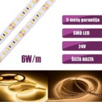 SMD Šilta balta 3000K 6W/m 24V nehermetiška LED juosta 120LED/m IP20 120°