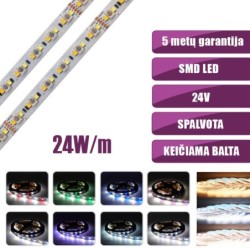 SMD Spalvota + CCT keičiama RGB+CCT (2700K-6500K) 19.2W/m 24V nehermetiška LED juosta IP20 120°