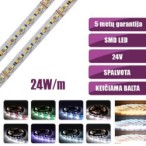 SMD Spalvota + CCT keičiama RGB+CCT (2700K-6500K) 19.2W/m 24V nehermetiška LED juosta IP20 120°