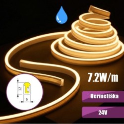 5m NEON FLEX Šilta balta 3000K 7.2W/m 24V hermetiška LED juosta 6x12mm IP68