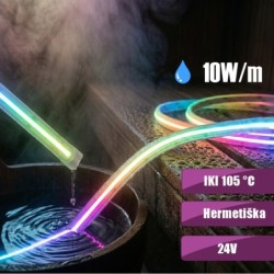 5M COB vientisa 10W/m 24V saunoms ir pirtims (iki 105°C) tinkama SPALVOTA RGB LED juosta IP67