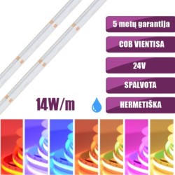 COB vientisa spalvota RGB 14W/m 24V hermetiška LED juosta 576LED/m IP67 180°
