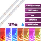 COB vientisa spalvota RGB 14W/m 24V hermetiška LED juosta 576LED/m IP67 180°