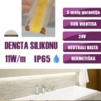 5m COB vientisa Neutrali balta 4000K 11W/m 24V hermetiška LED juosta 480LED/m IP65 180°