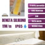 5m COB vientisa Šilta balta 3000K 11W/m 24V hermetiška LED juosta 480LED/m IP65 180°