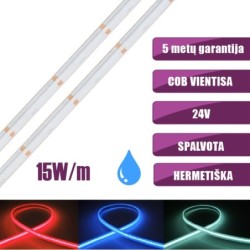 COB vientisa spalvota RGB 15W/m 24V hermetiška LED juosta 840LED/m IP67 180°