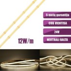 COB vientisa Neutrali balta 4000K 12W/m 24V nehermetiška LED juosta 480LED/m IP20 CRI90