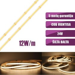 COB vientisa Šilta balta 3000K 12W/m 24V nehermetiška LED juosta 480LED/m IP20 CRI90