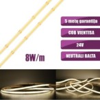 COB vientisa Neutrali balta 4000K 8W/m 24V nehermetiška LED juosta 320LED/m IP20 CRI90