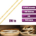 COB vientisa Šilta balta 3000K 8W/m 24V nehermetiška LED juosta 320LED/m IP20 CRI90