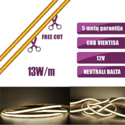 FREECUT COB vientisa Neutrali balta 4000K 13W/m 12V nehermetiška LED juosta 528LED/m IP20 CRI90