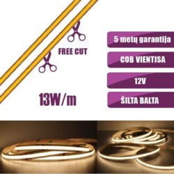 FREECUT COB vientisa Šilta balta 3000K 13W/m 12V nehermetiška LED juosta 528LED/m IP20 CRI90