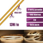 FREECUT COB vientisa Šilta balta 3000K 13W/m 12V nehermetiška LED juosta 528LED/m IP20 CRI90