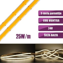 COB vientisa Šilta balta 3000K 25W/m 24V nehermetiška LED juosta 960LED/m IP20 CRI90