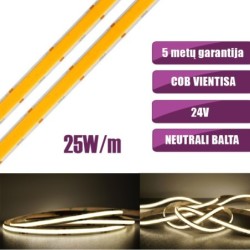 COB vientisa Neutrali balta 4000K 25W/m 24V nehermetiška LED juosta 960LED/m IP20 CRI90