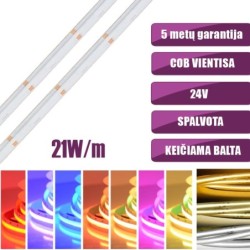 COB vientisa spalvota + CCT keičiama RGB+CCT (3000K-6500K) 21W/m 24V nehermetiška LED juosta 840LED/m IP20 180°