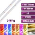 COB vientisa spalvota + CCT keičiama RGB+CCT (3000K-6500K) 21W/m 24V nehermetiška LED juosta 840LED/m IP20 180°